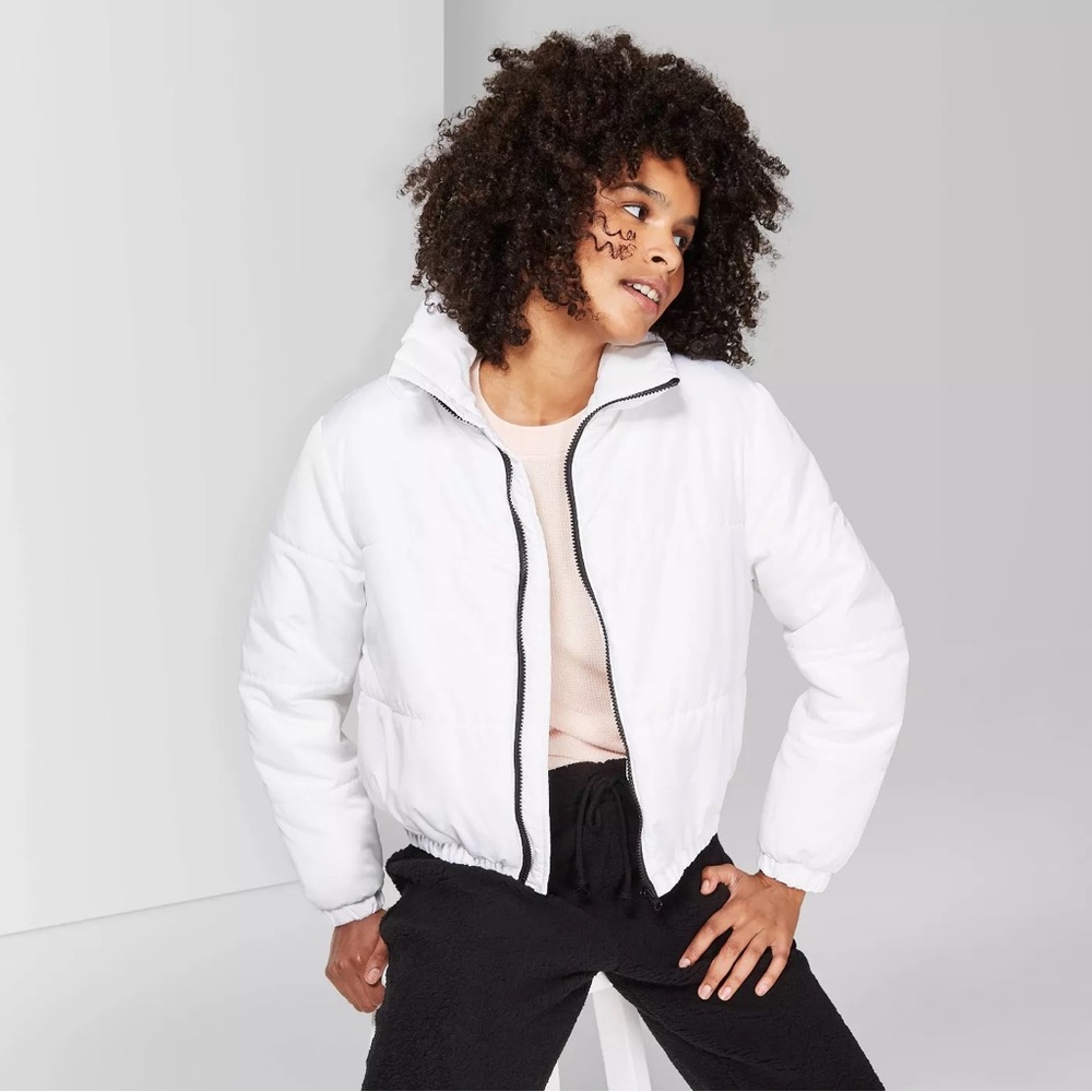 White Zip-Up Puffer Jacket